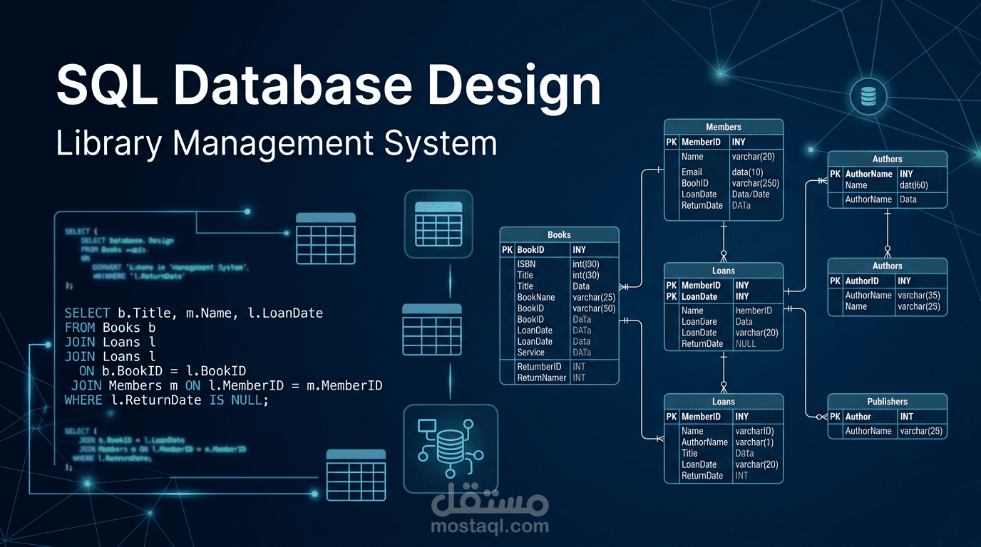 تصميم وتنفيذ نظام قاعدة بيانات لإدارة المكتبات باستخدام SQL