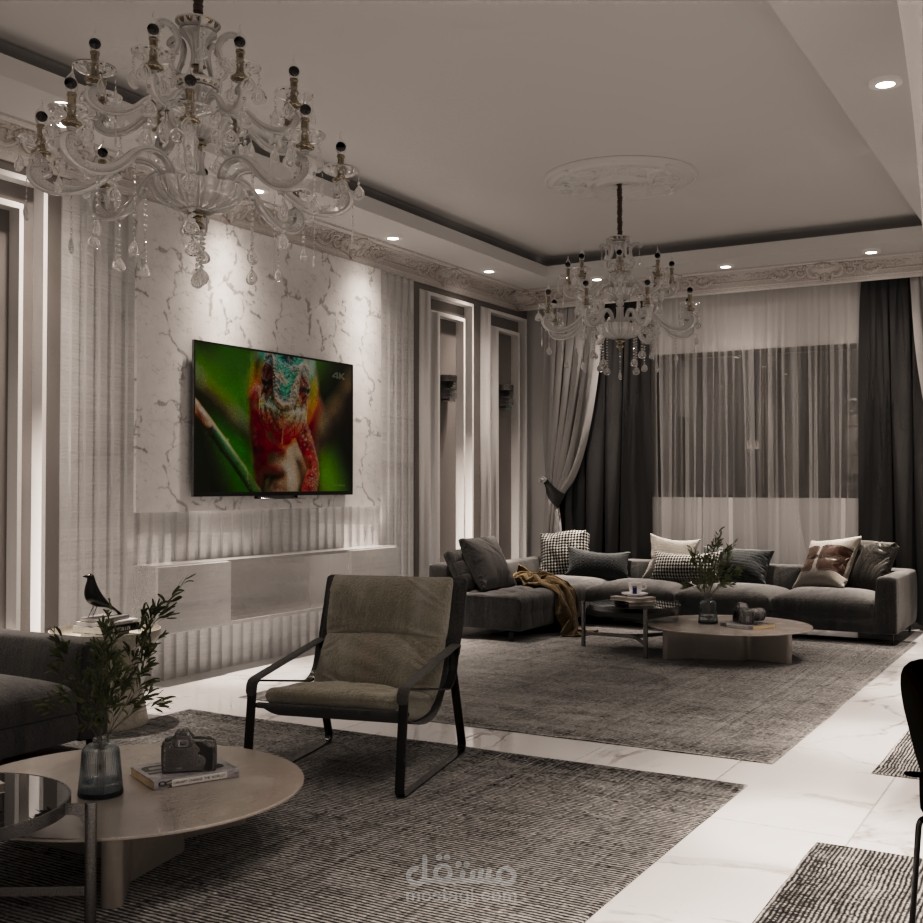 التناغم الكلاسيكي المعاصر في فضاء معيشة مفتوح