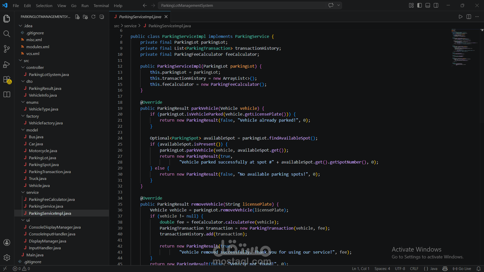 Parking Lot Management System (Java Console Application)