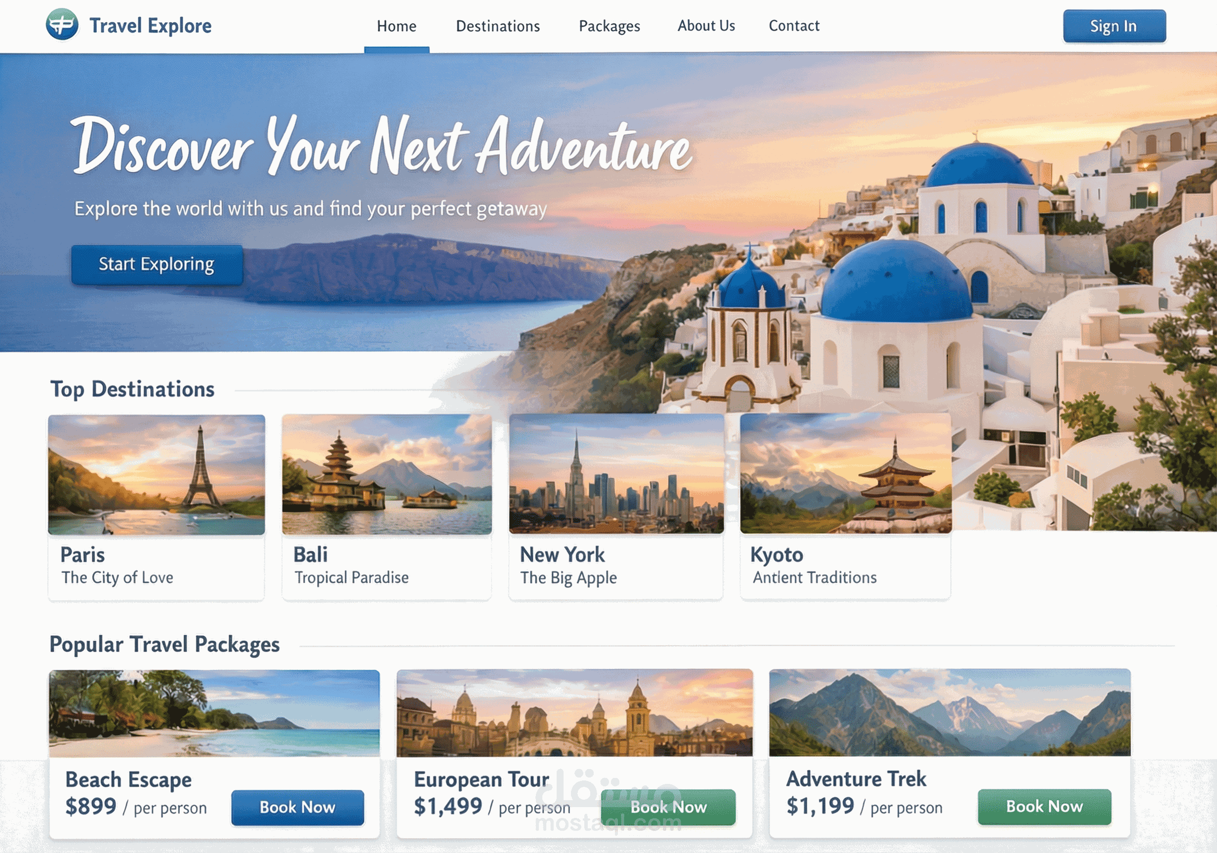 Travel Explore – تصميم وتطوير واجهة موقع سياحي احترافية