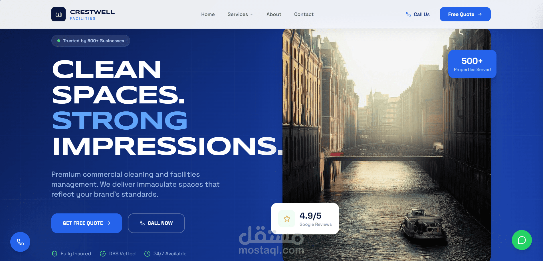 Landing page for Premium commercial cleaning and facilities management