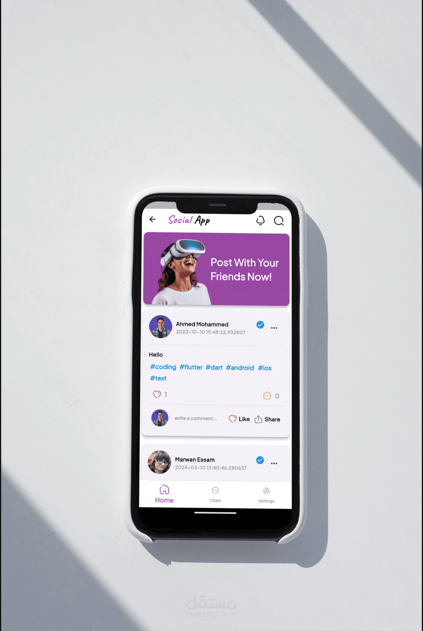 تطبيق تواصل اجتماعي مبني بـ Flutter يوفّر نشر المنشورات والتفاعل اللحظي بين المستخدمين باستخدام Firebase ضمن بيئة سريعة وقابلة للتوسع.