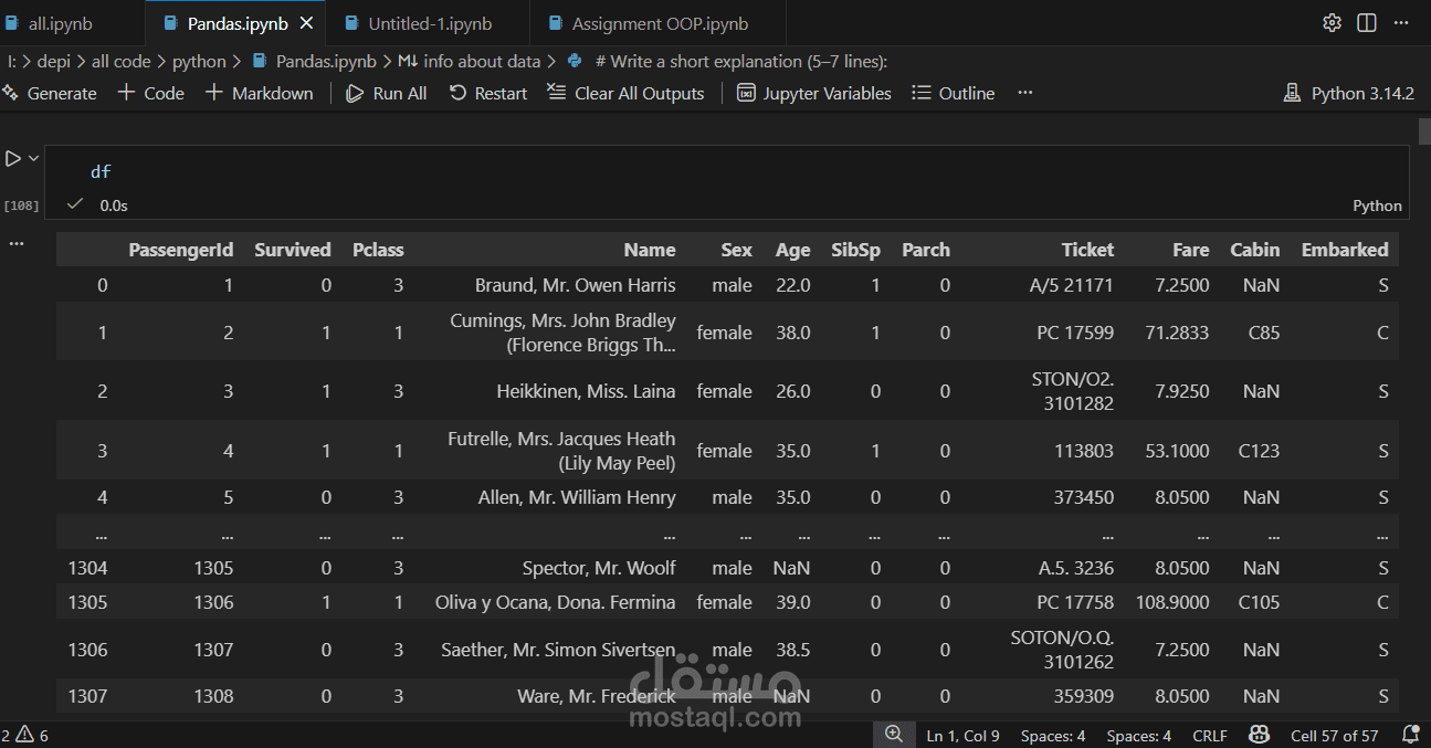 تحليل بيانات Titanic باستخدام Python وPandas لتحديد عوامل النجاة