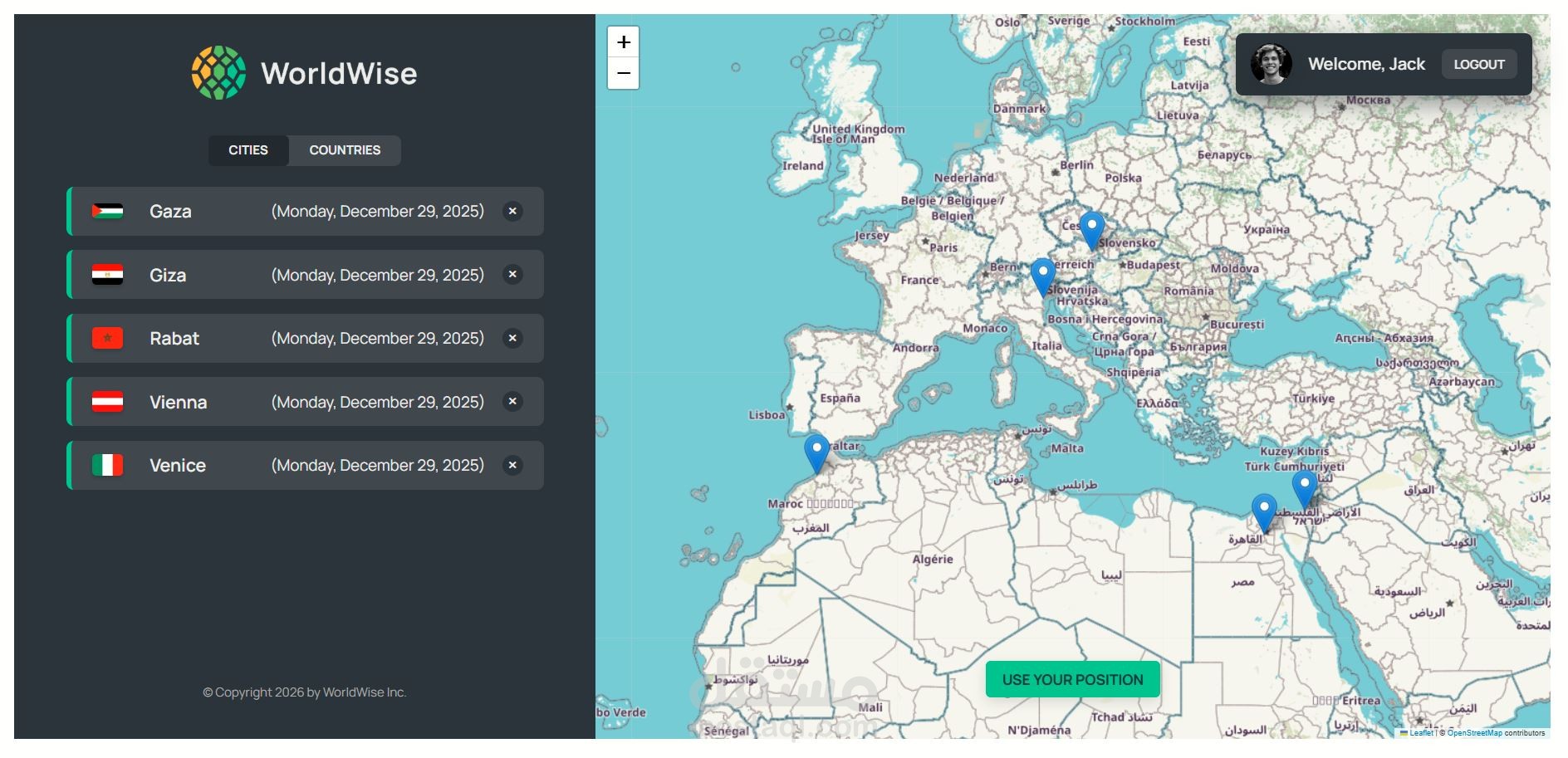 تطبيق تتبع الرحلات التفاعلي - WorldWise