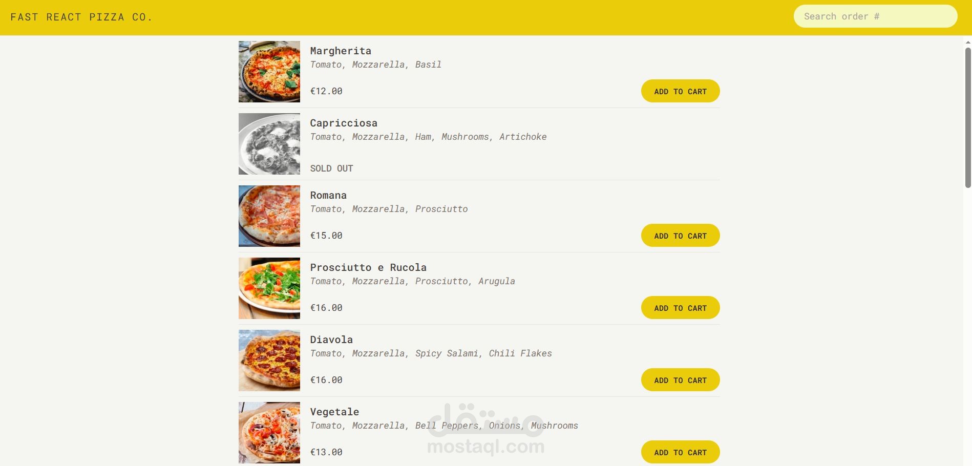 تطبيق متجر إلكتروني لطلب البيتزا وتتبع الطلبات - Fast React Pizza