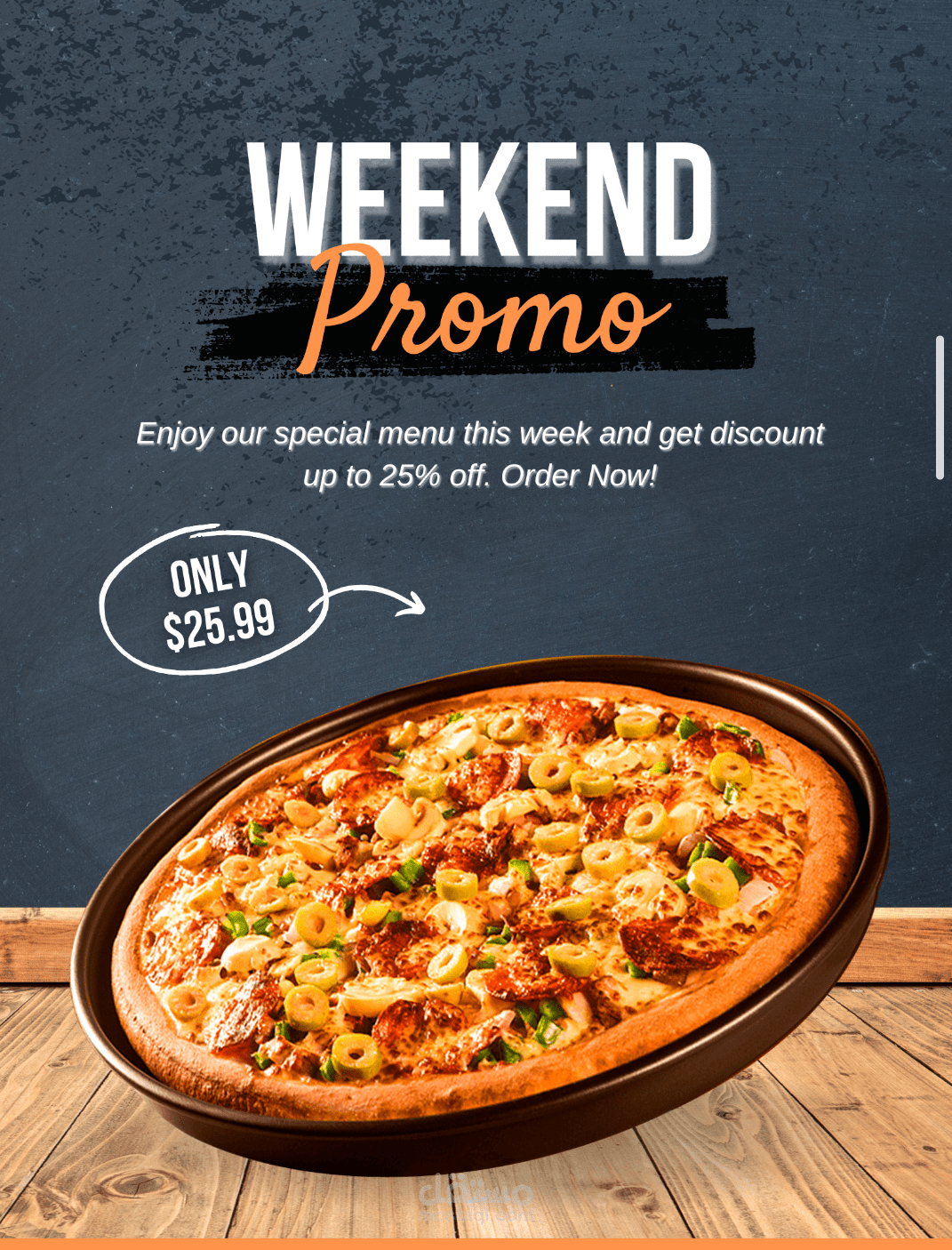 تصميم إعلان ترويجي (Weekend Promo - Pizza)