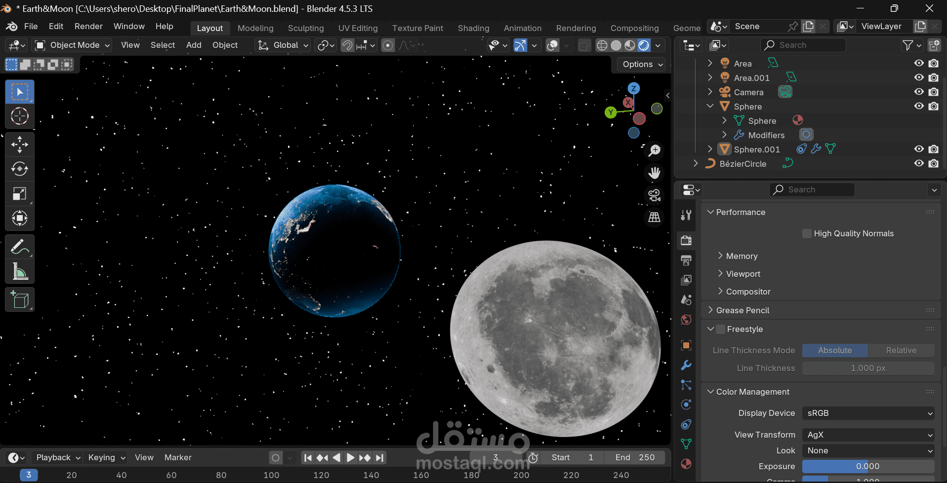 رسوم متحركة لدوران القمر حول الأرض