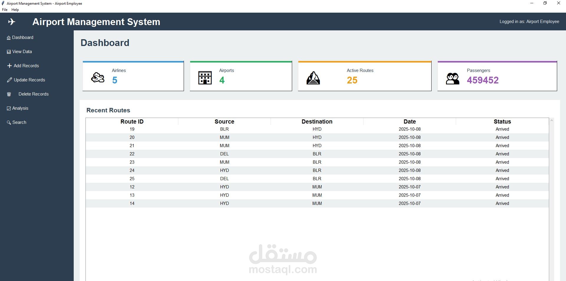 نظام إدارة بيانات المطار (Airport Management System) باستخدام Python و SQL