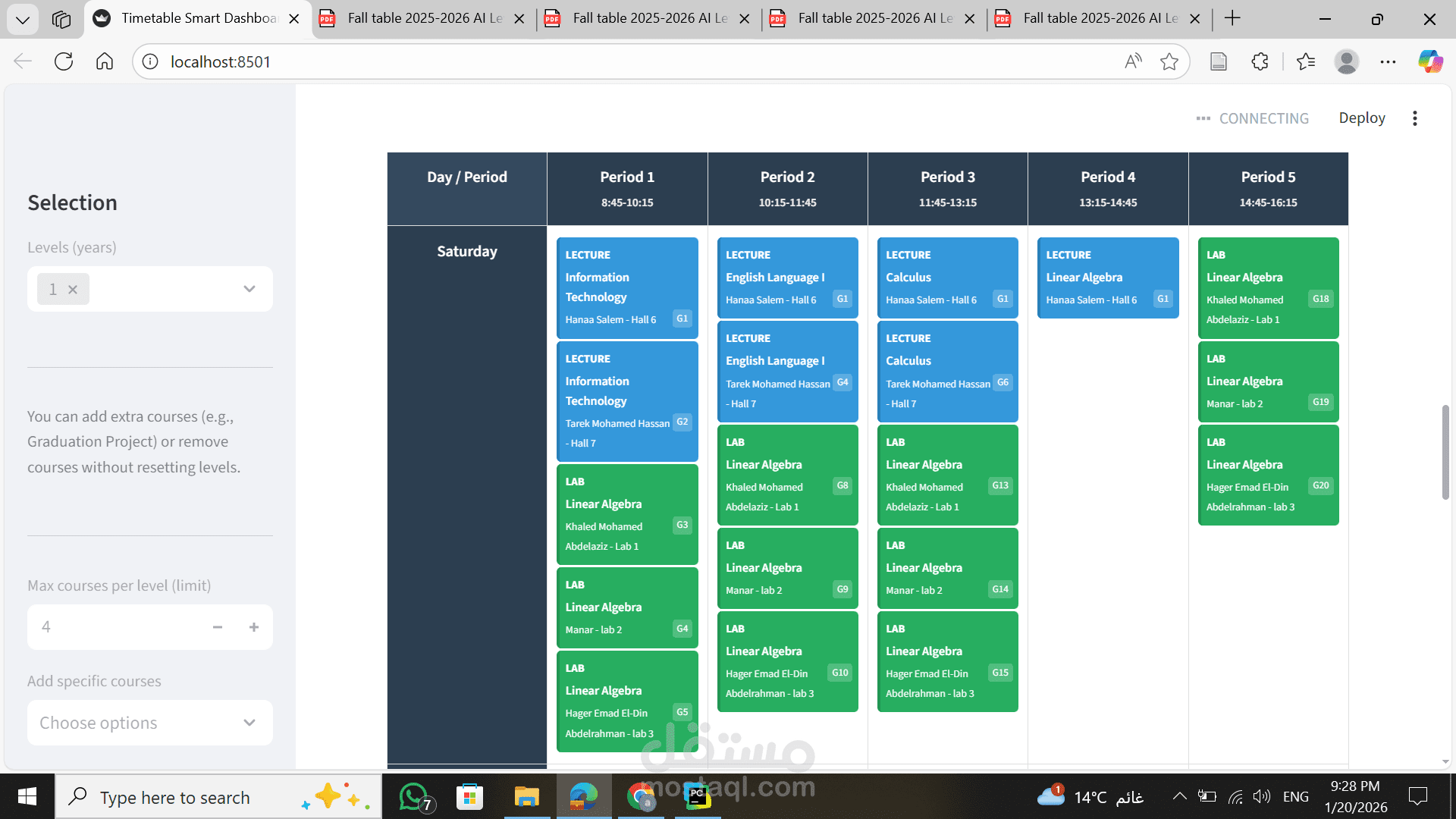 Smart timetable scheduling