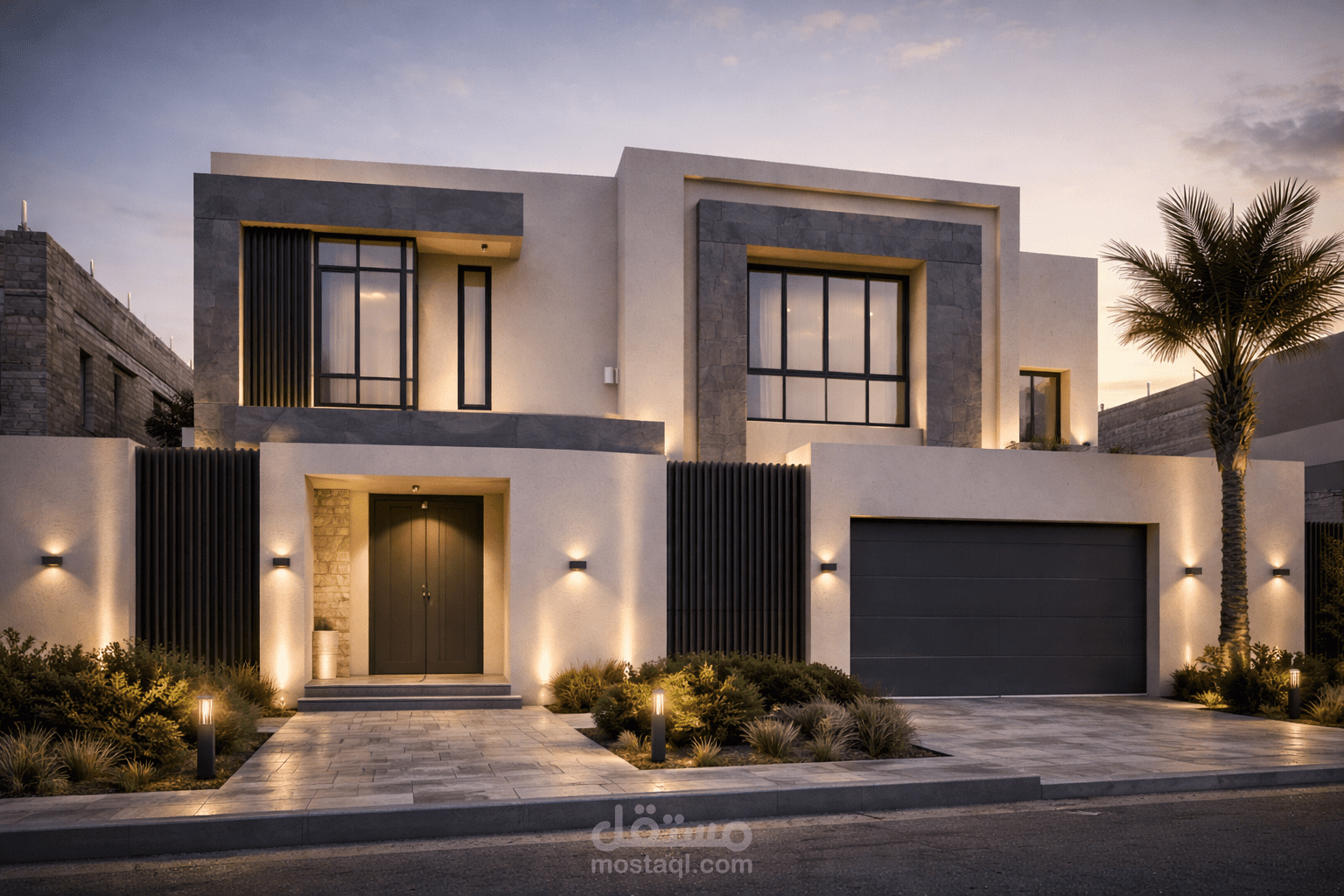 تصميم فيلا سكنية (كتلة – واجهات – لاندسكيب)