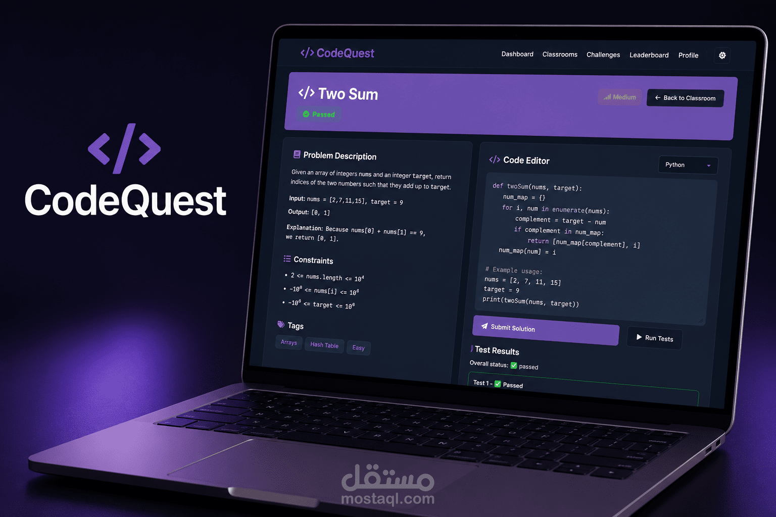 CodeQuest – منصة تحديات برمجية تعليمية تنافسية