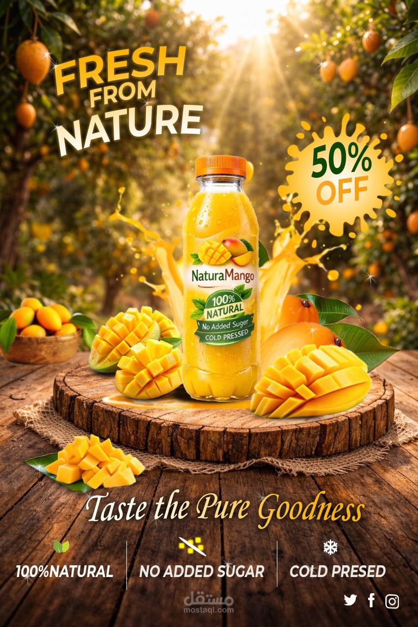 تصميم بوستر سوشيال ميديا لعصير مانجو