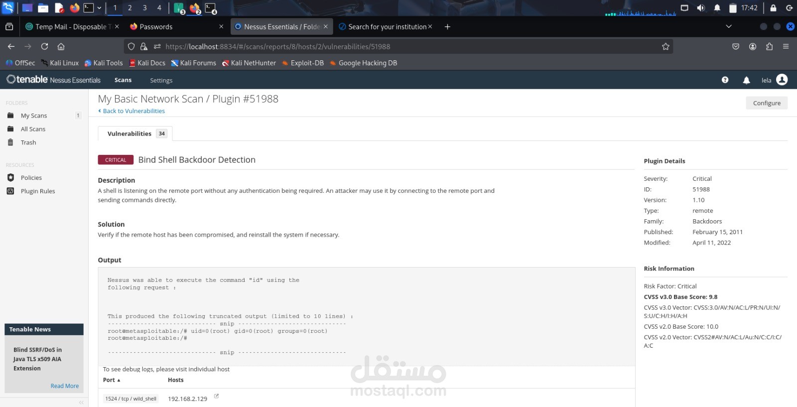 Penetration Testing & Vulnerability Assessment – Bind Shell Backdoor (Port 1524)