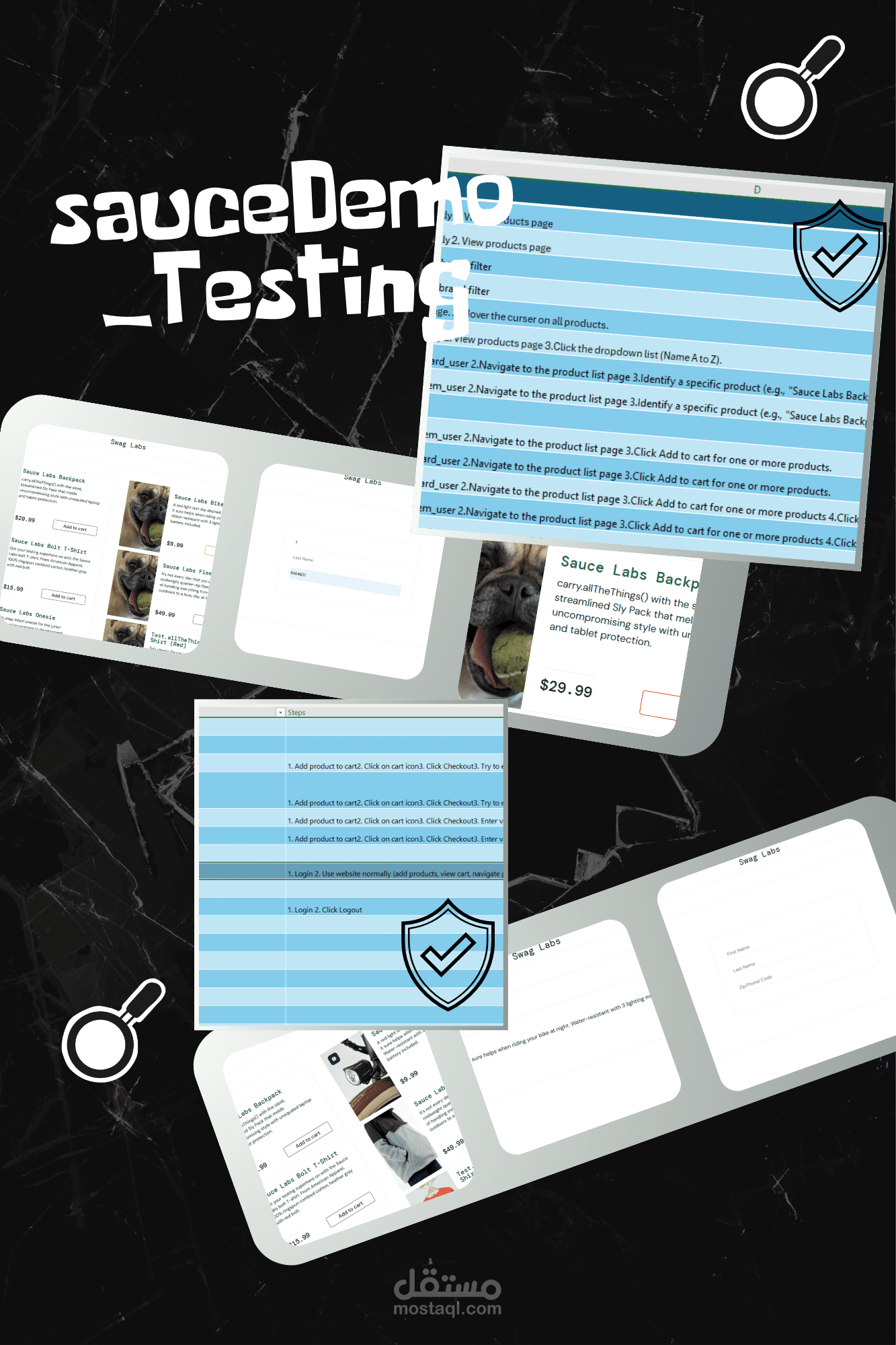 اختبار للمواقع, يشتمل على حالات اختبار (Test Cases) و تقارير أعطال (Bug Reports)