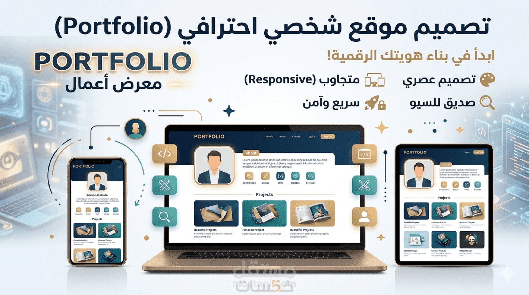 أنشئ معرض أعمالك الإلكتروني (Portfolio) بتصميم متجاوب وأنيق.