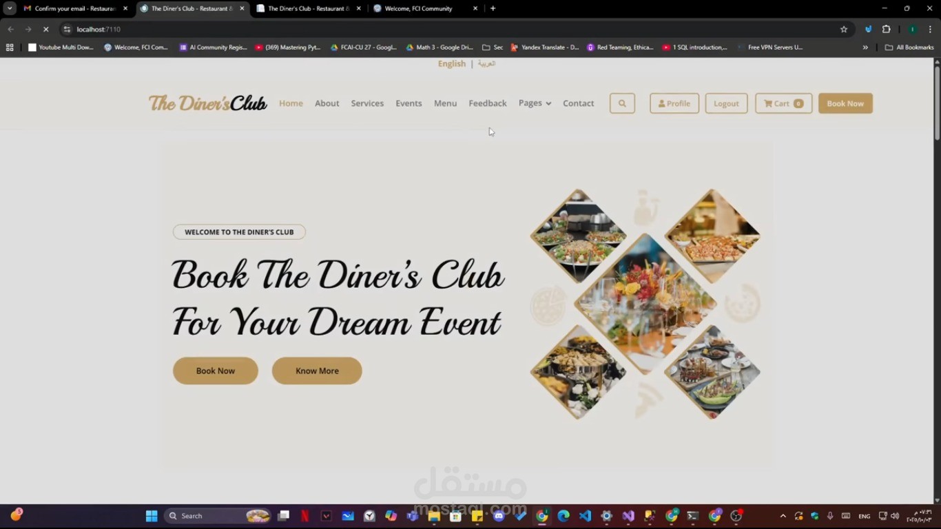 بناء مشروع لادارة مطعم من حجزطاولة وطلب اوردر وتتبع الاوردر لحظيا