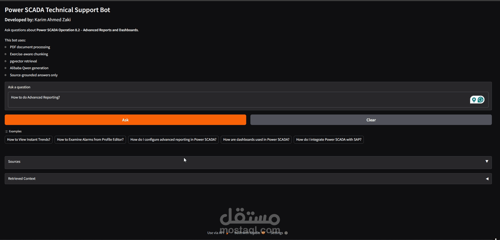 شات بوت دعم فني قائم على RAG لملفات PDF التقنية