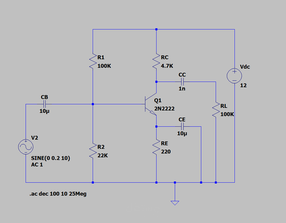 Common Emitter Amplifier Simulation (LTspice)