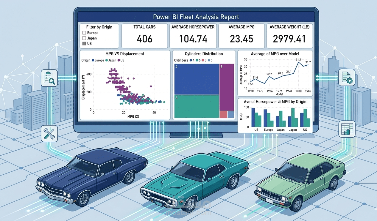 لوحة بيانات تفاعلية لتحليل أداء وكفاءة أسطول سيارات