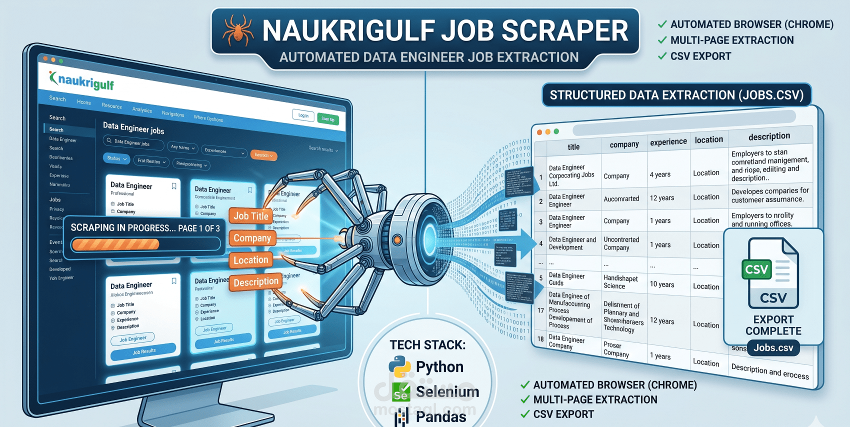 بناء أداة استخراج بيانات آلية (Web Scraper) للوظائف باستخدام Python و Selenium