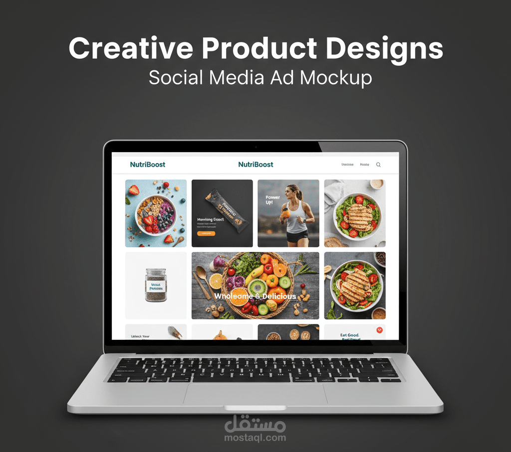 تصميم هوية بصرية وحملة إعلانية لبراند أغذية صحية (NutriBoost Branding)