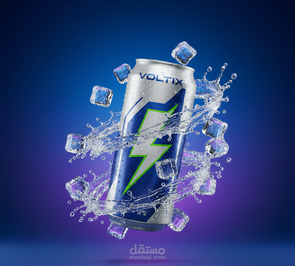 تصميم إعلاني لمنتج مشروب طاقة (Dynamic Product Visual) باستخدام تقنيات الدمج الرقمي