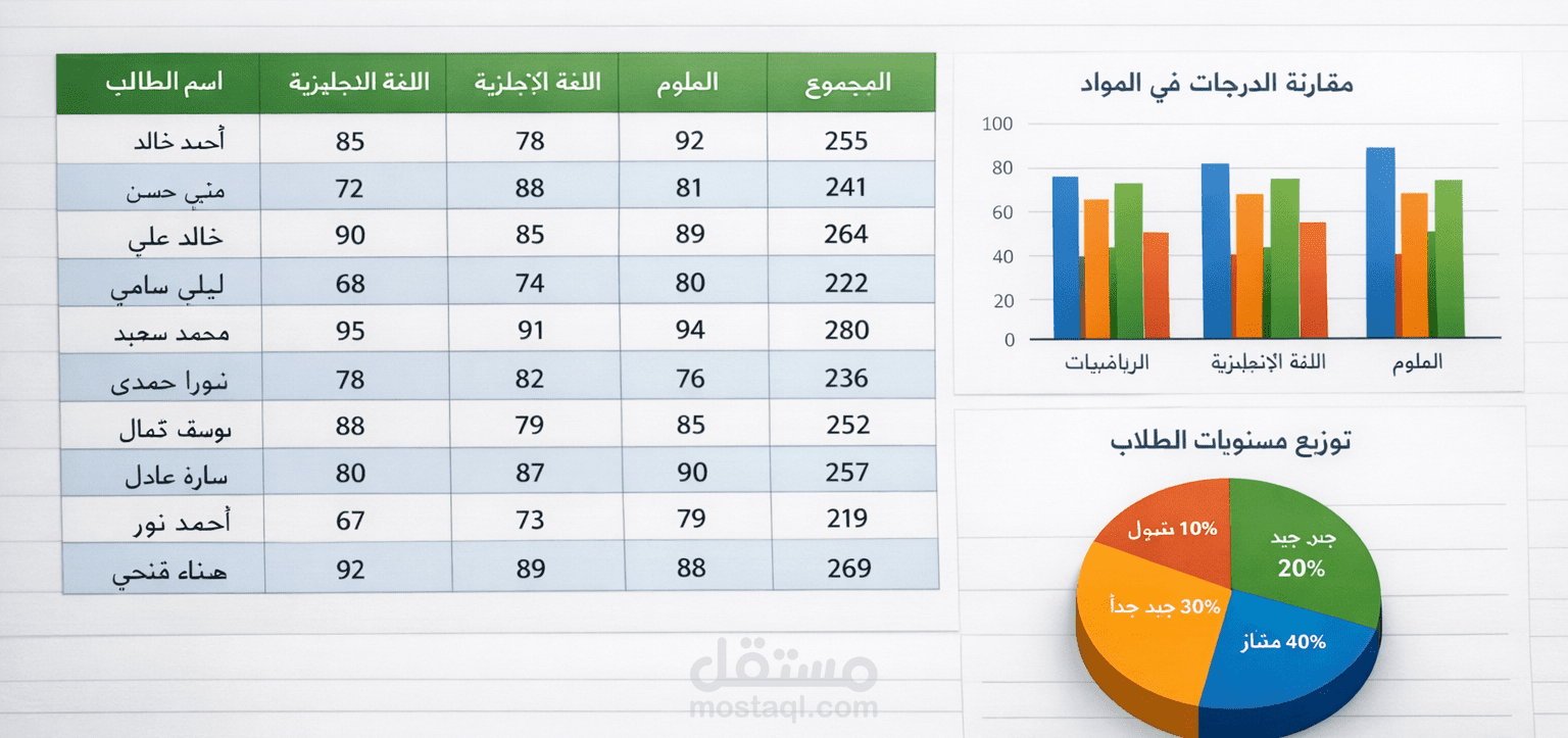 إدخال وتنظيم بيانات طلاب ودرجاتهم في Excel بشكل احترافي