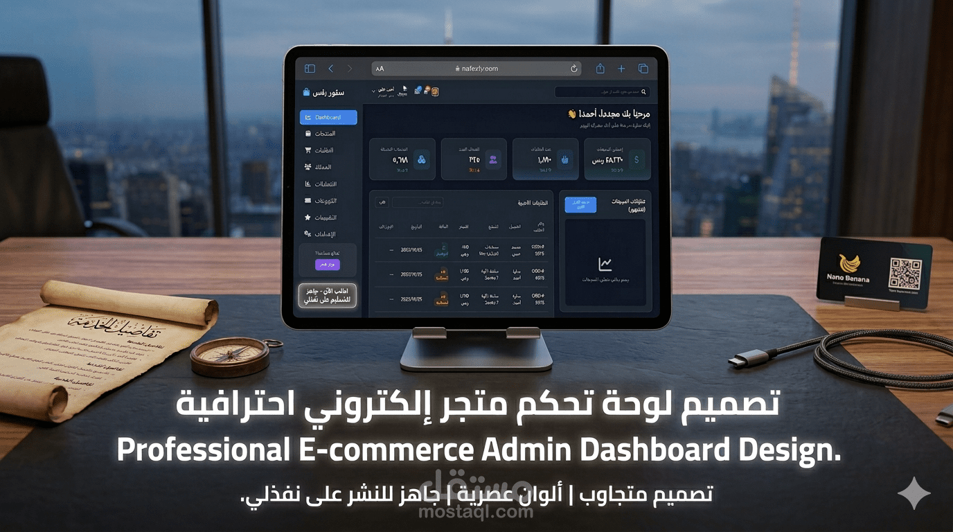 واجهة إدارة متجر إلكتروني (E-commerce) احترافية متجاوبة ودعم الوضع الليلي