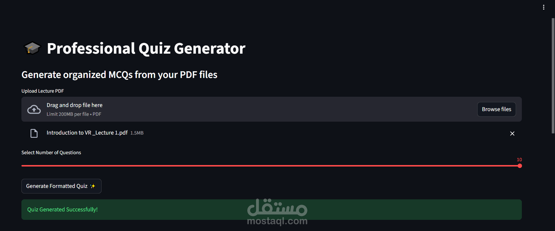 نظام ذكي لتوليد الاختبارات (Quiz Generator) باستخدام نماذج اللغة الضخمة (LLMs)