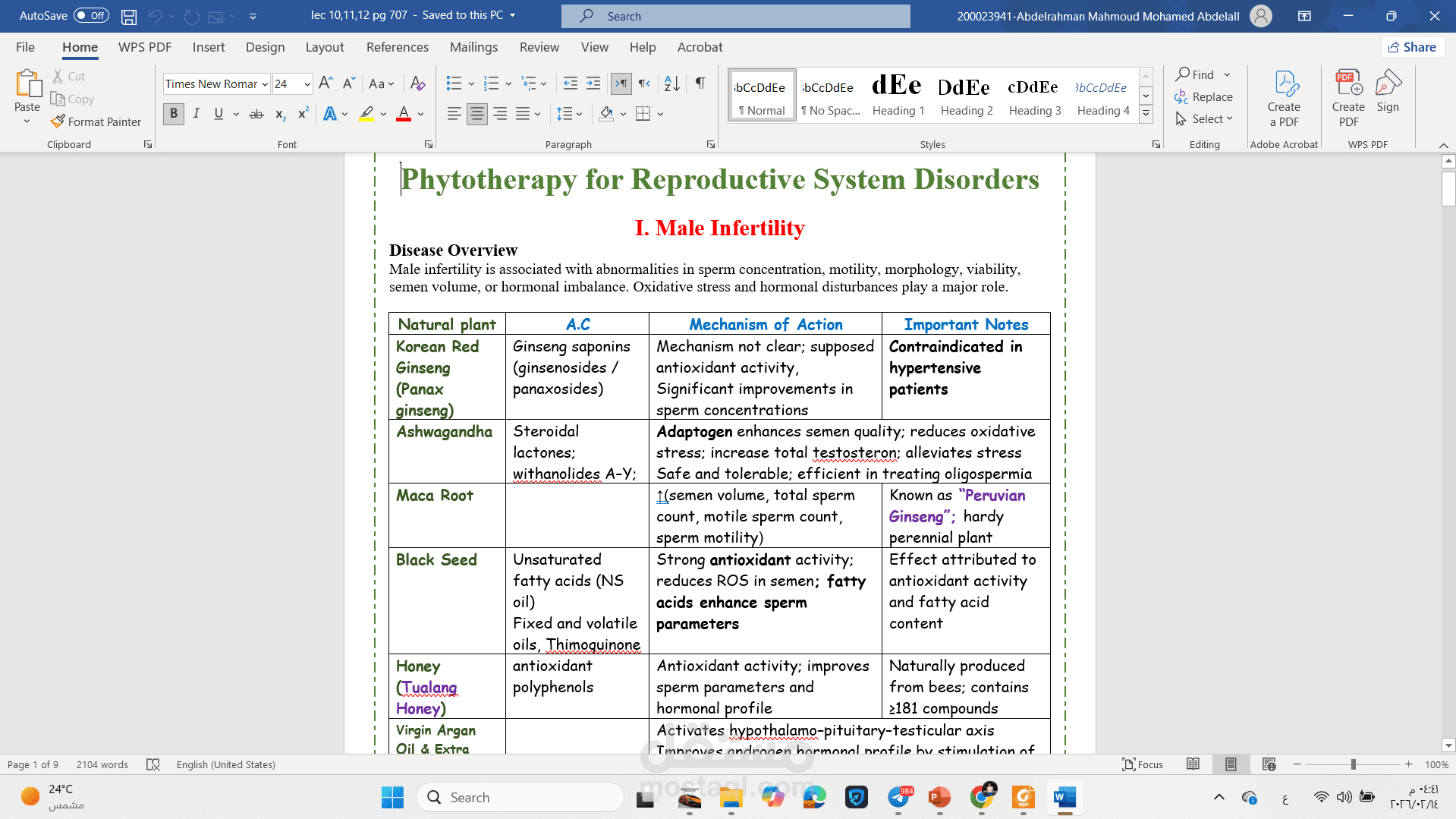 ملخص محاضرة عن بعض انواع النباتات