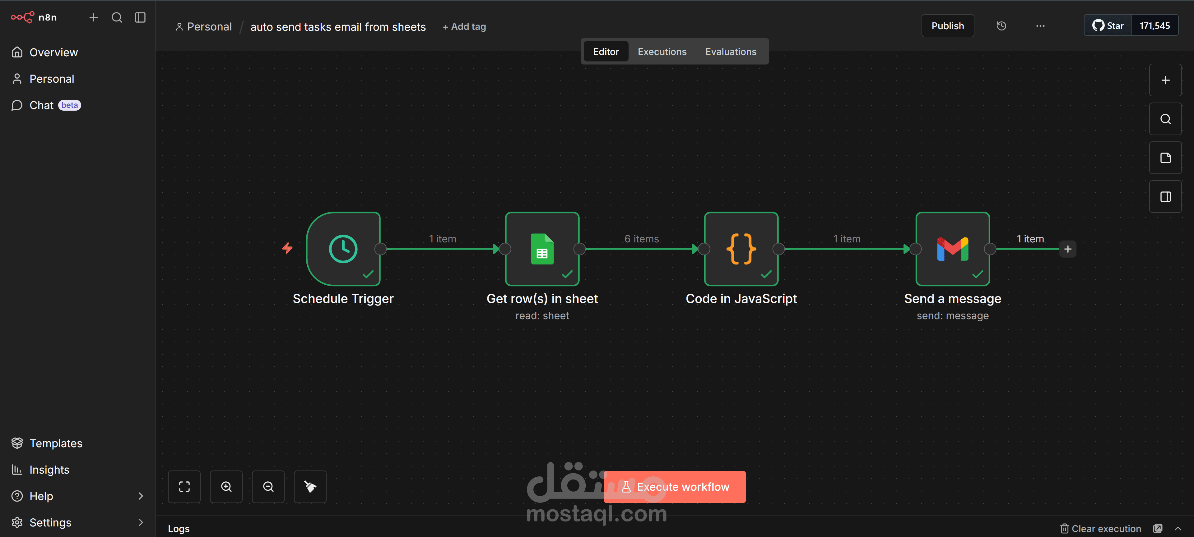أتمتة إرسال المهام من Google Sheets إلى Gmail باستخدام n8n
