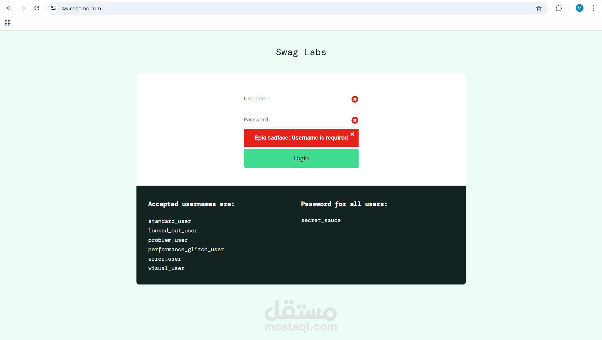 Manual Testing on SauceDemo Website