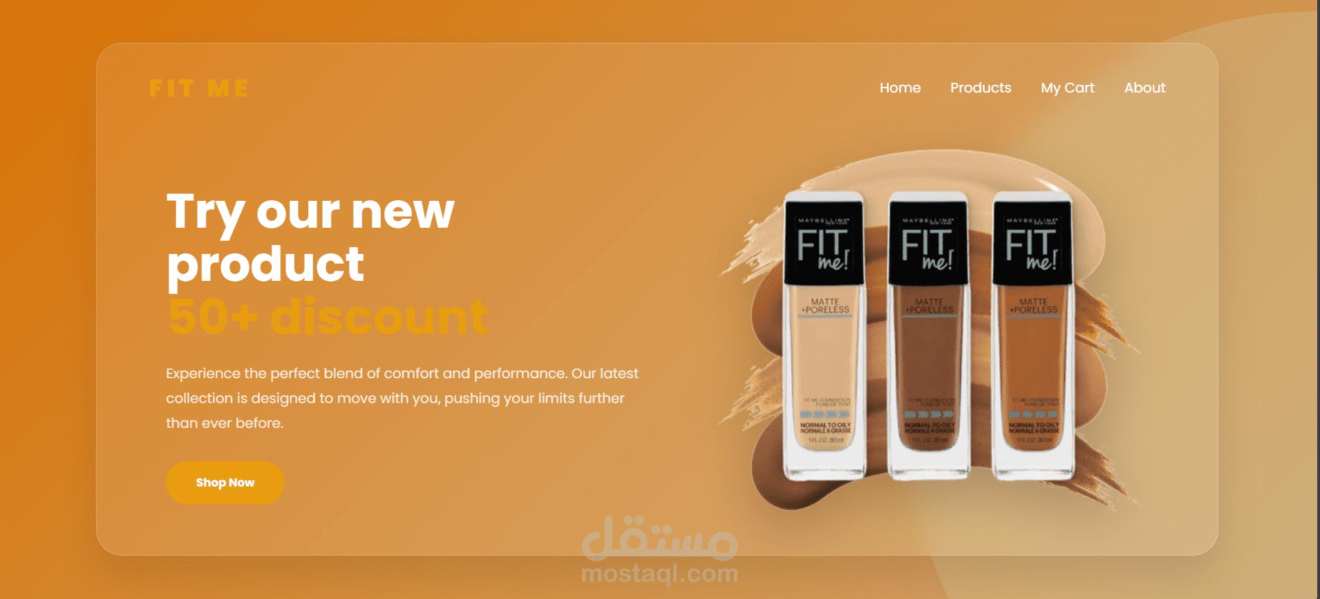 واجهة هبوط عصرية لشركة مستحضرات تجميل (FitMe - Beauty Landing Page)