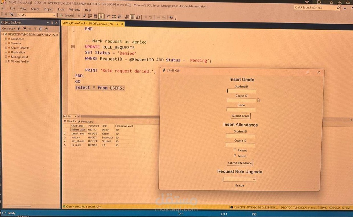 Secure Student Records Management System (SRMS) | Database Security on SQL Server