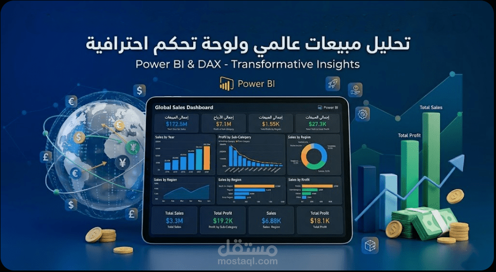 داشبورد لتحليل أداء المبيعات ونمو الأرباح (Power BI)