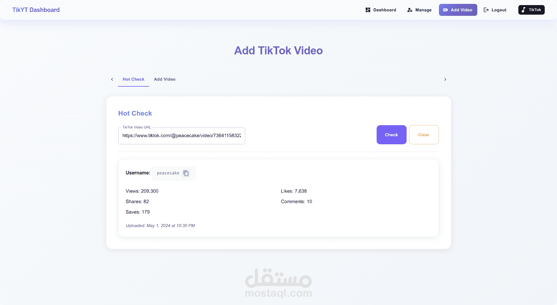 TikTok & YouTube dashboard