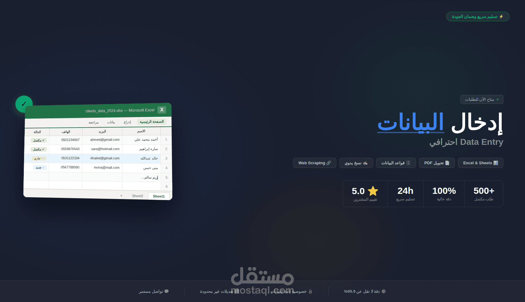 إدخال البيانات على اكسيل وتنسيقها Data entry