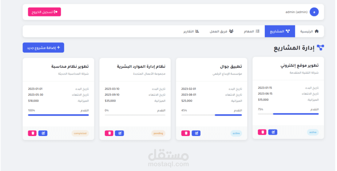نظام إدارة مشاريع احترافي باستخدام PHP & MySQL