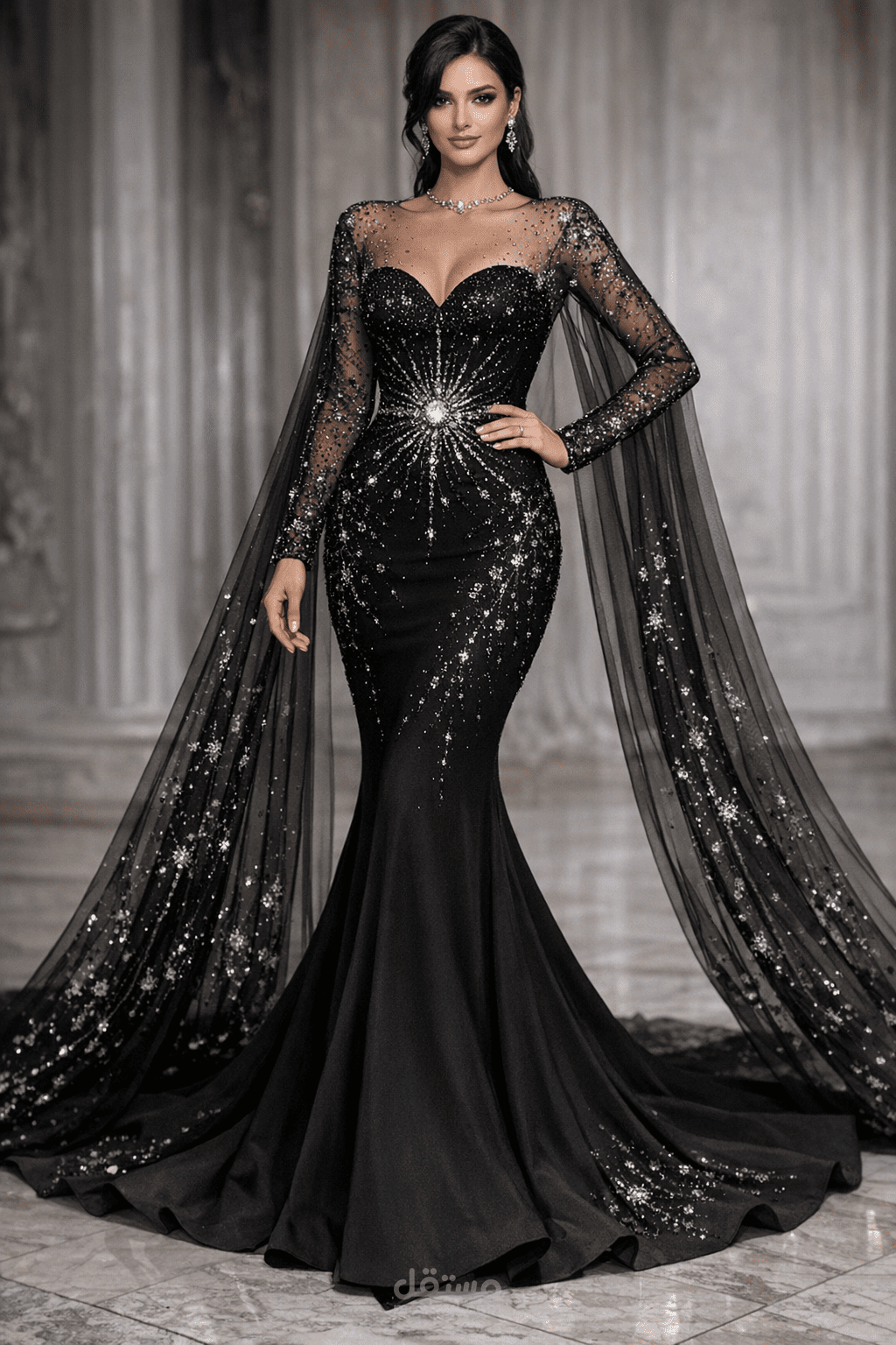 Royal Eclipse – فستان سهرة أسود فاخر بتطريز كريستالي ملكي