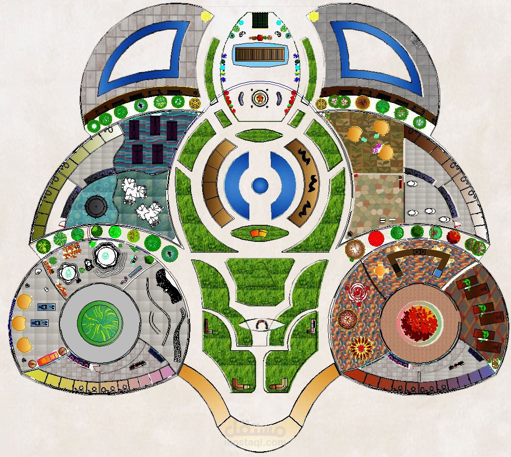 تصميم لاندسكيب (Landscape) بنمط هندسي عضوي | تناغم الطبيعة والتورييد