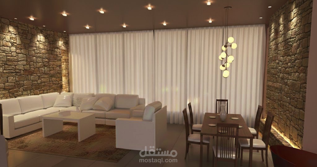تصميم غرفة معيشه مع طاولة طعام