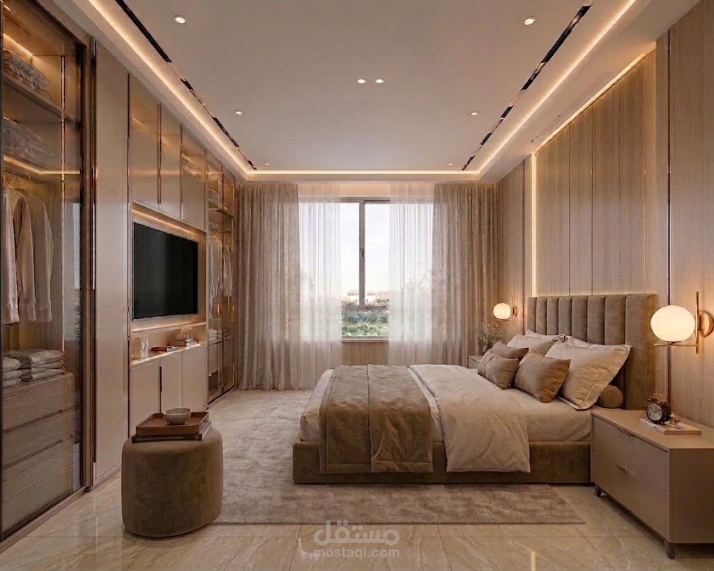 تصميم جناح نوم رئيسي فاخر بنمط المودرن الدافئ | Luxury Master Suite Design