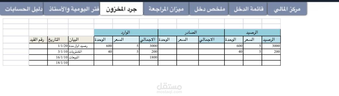 نمذج عمل جرد المخزون باسخدام الاكسل