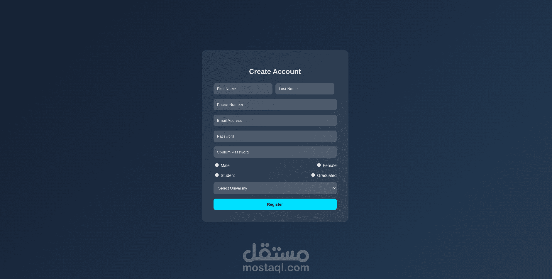 نموذج تسجيل بيانات متجاوب تم تطويره باستخدام HTML وCSS