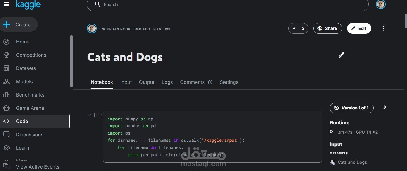تدريب موديل ذكاء اصطناعي للتعرف علي صور الكلاب والقطط