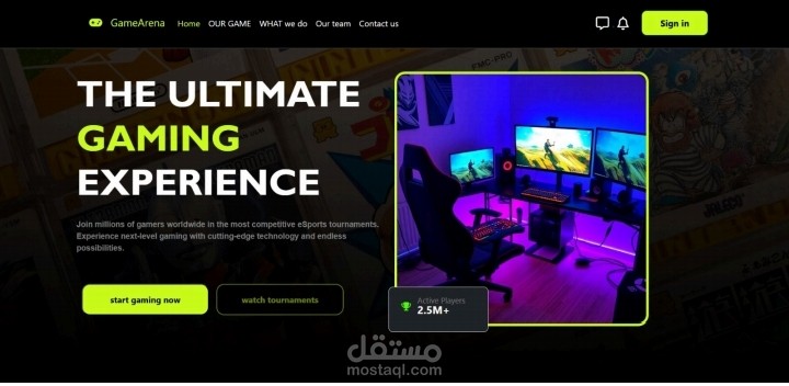 برمجة وتطوير واجهة موقع GameArena لبطولات الرياضات الإلكترونية وتطوير الألعاب