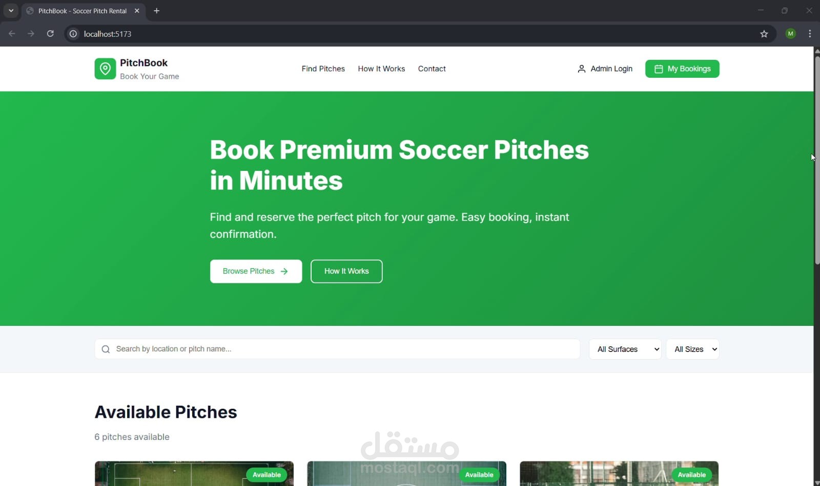 موقع حجز مواعيد لملعب كرة قدم