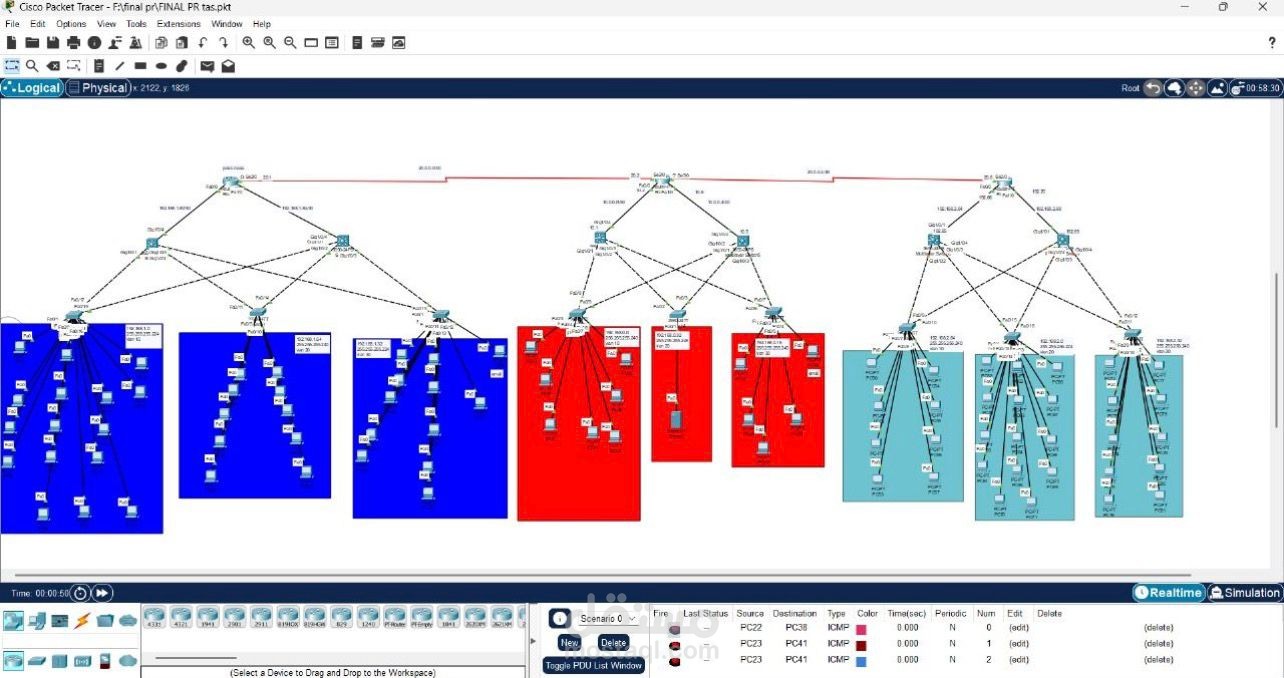 network between 3 buldings by cisco packet tracer