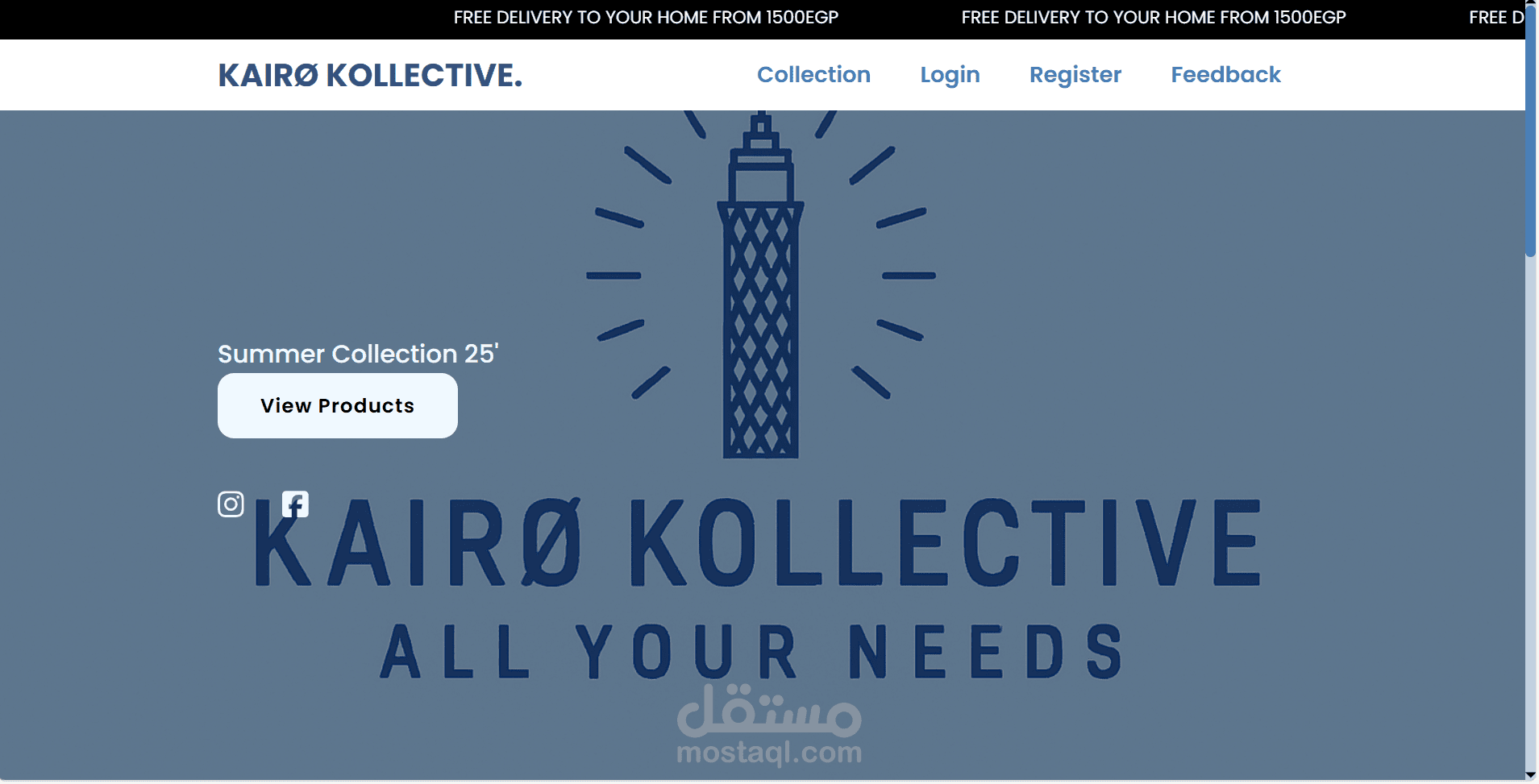 تصميم وتطوير موقع تجارة إلكترونية لبراند ملابس (Kairo Kollective)