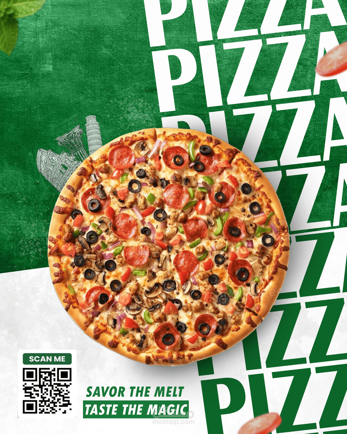 تصميم إعلان احترافي لمطعم Pizza – Social Media Post